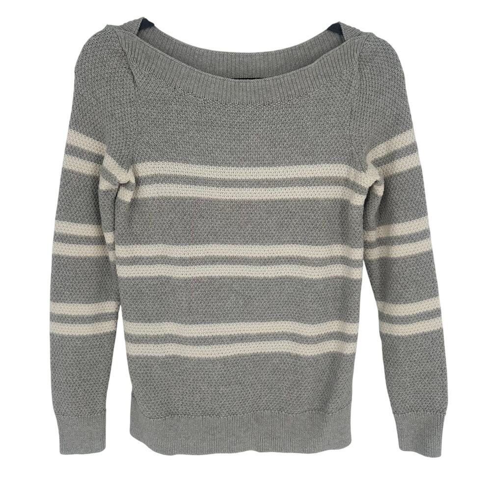 Banana Republic Gray Boat Neck Sweater White Striped Winter Comfort Soft XS